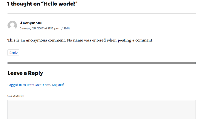Default WordPress comment example