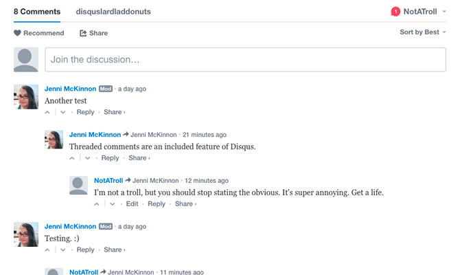 Example of Disqus on a site.