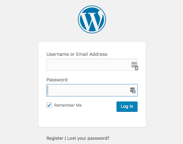 WordPress login screen