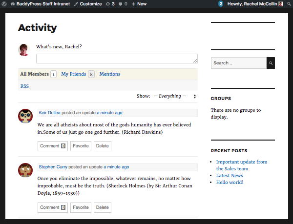 The BuddyPress activity page