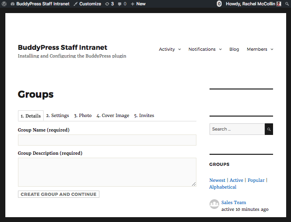 creating a group in BuddyPress