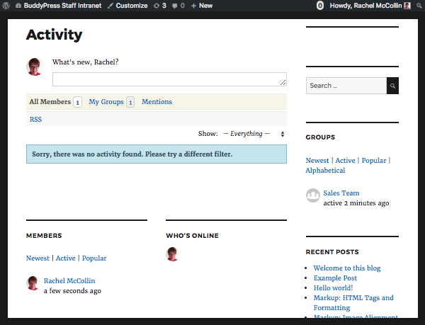 BuddyPress activity page