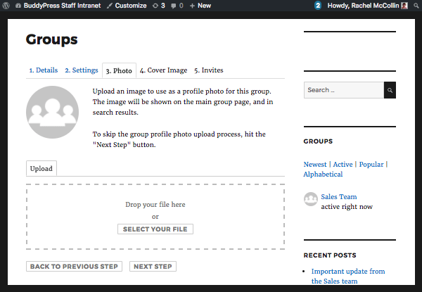 Uploading a photo for a BuddyPress group