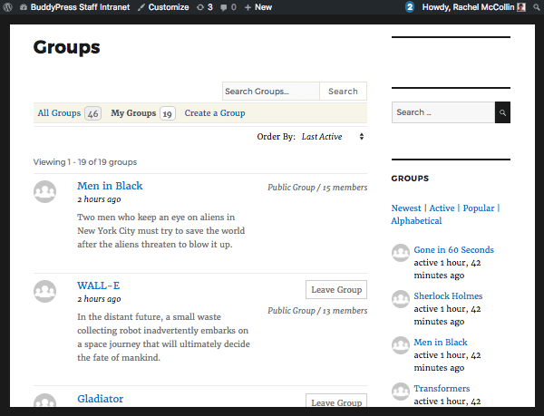 My Groups tab in BuddyPress