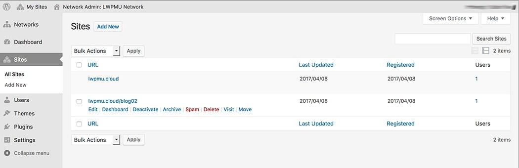 When you hover over your sites more options will appear.