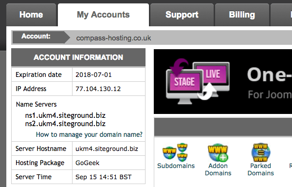 nameservers displayed in cPanel