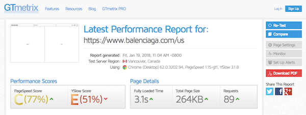 Brutalist Web Design - Balenciaga Page Speed