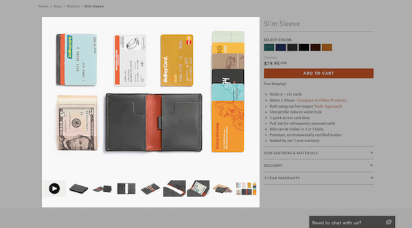 Bellroy eCommerce Product Page