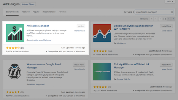 Affiliates Manager in WP