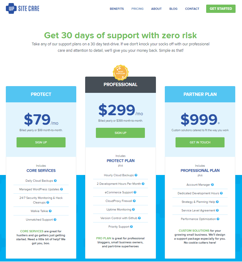WP Site Care WordPress Maintenance packages
