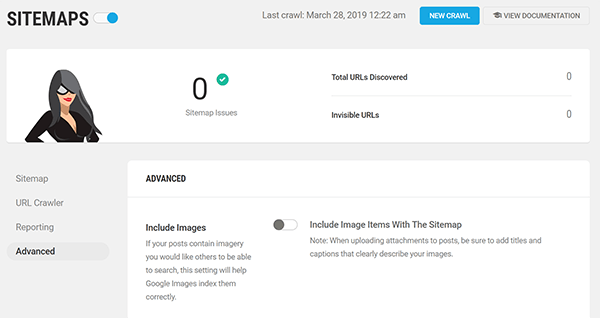 Screenshot SmartCrawl advanced settings, activate include images.