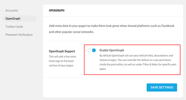 Screenshot of SmartCrawl Open Graph settings