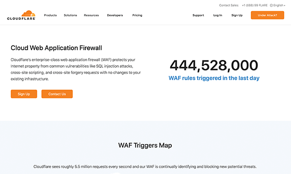 Cloudflare WAF service landing page