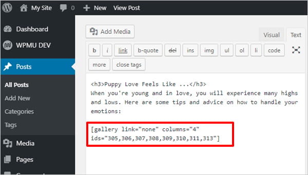 Highlighted gallery link shortcode