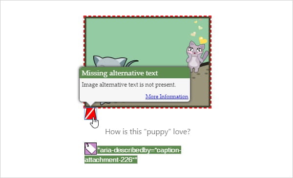 Wave results page showing red icon when image alt tag is missing.