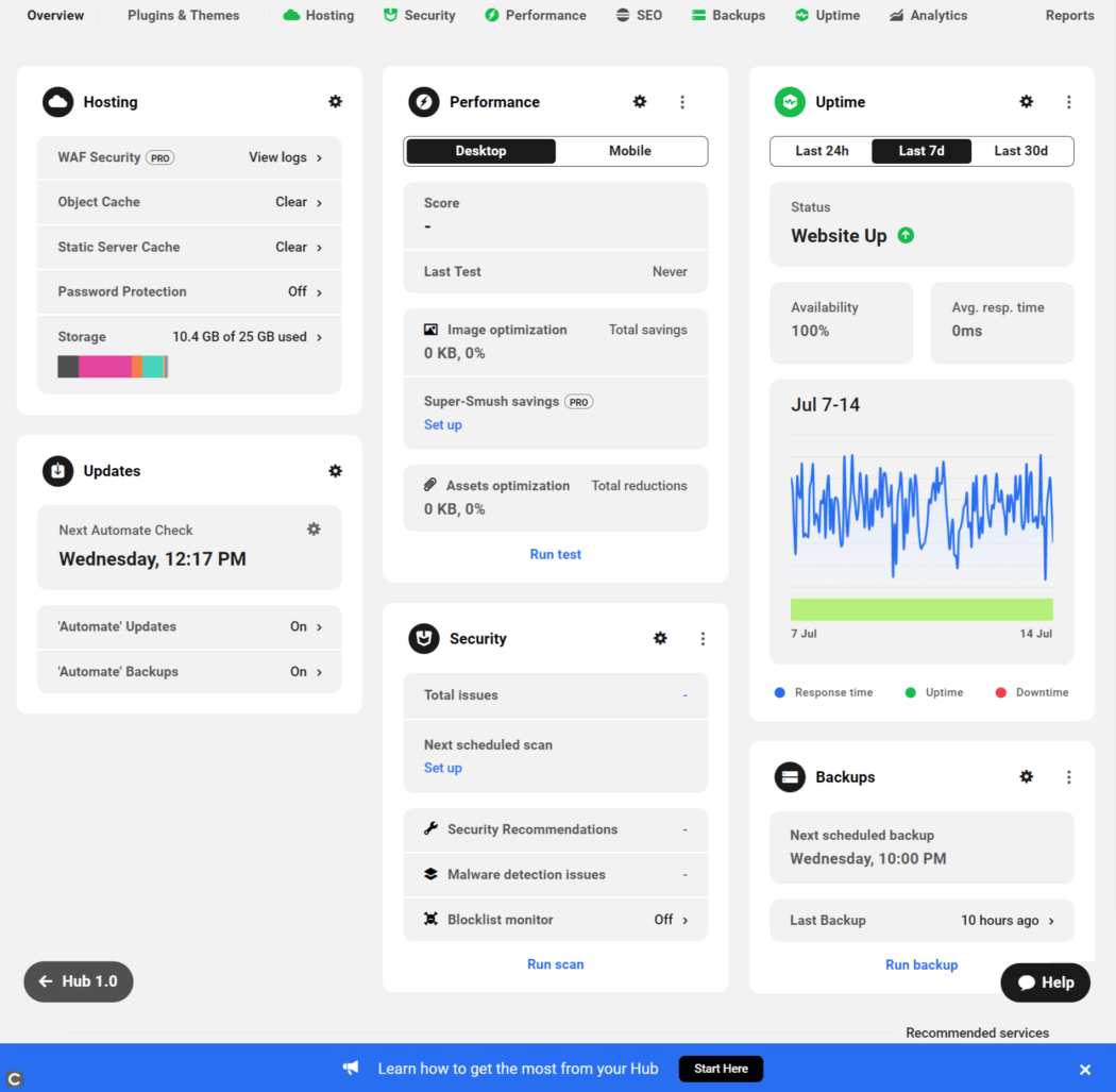 Hub 2.0 site panel