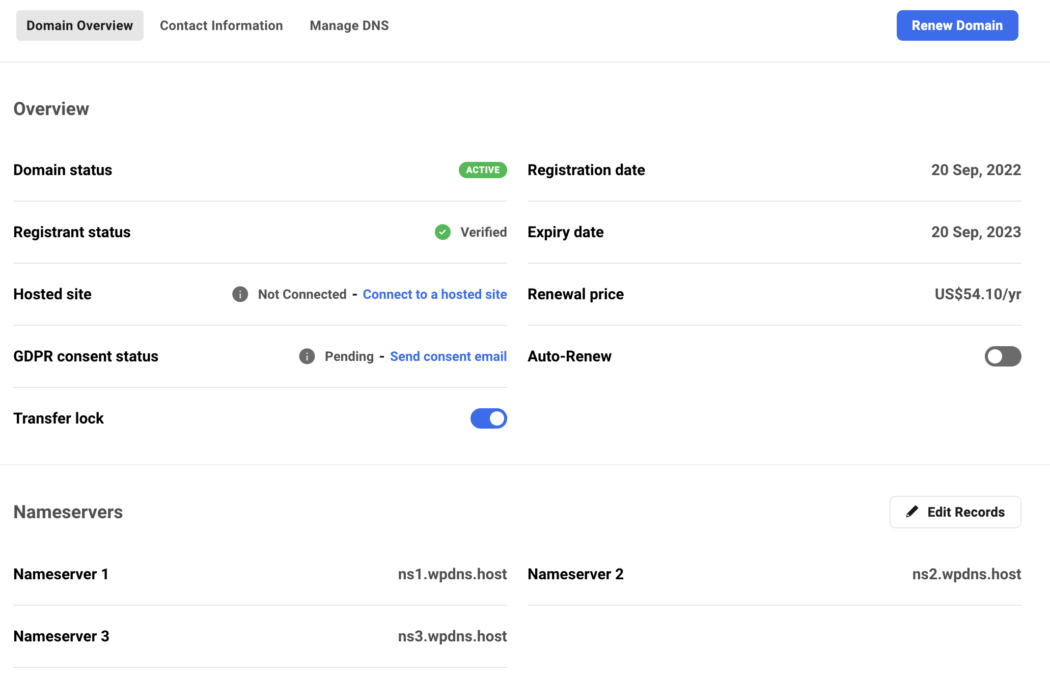 The domain overview area.