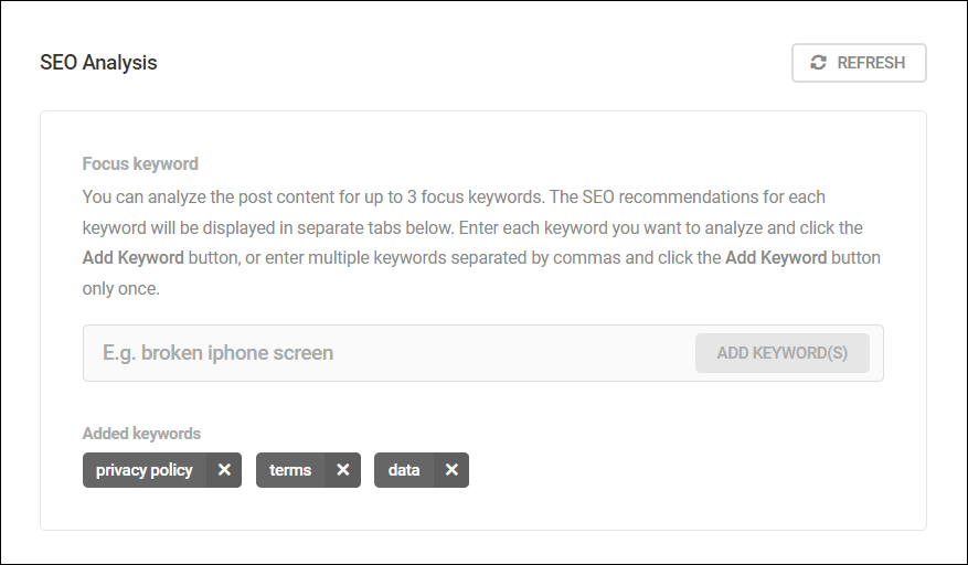 SmartCrawl SEO Analysis tool - Analyze multiple keywords.
