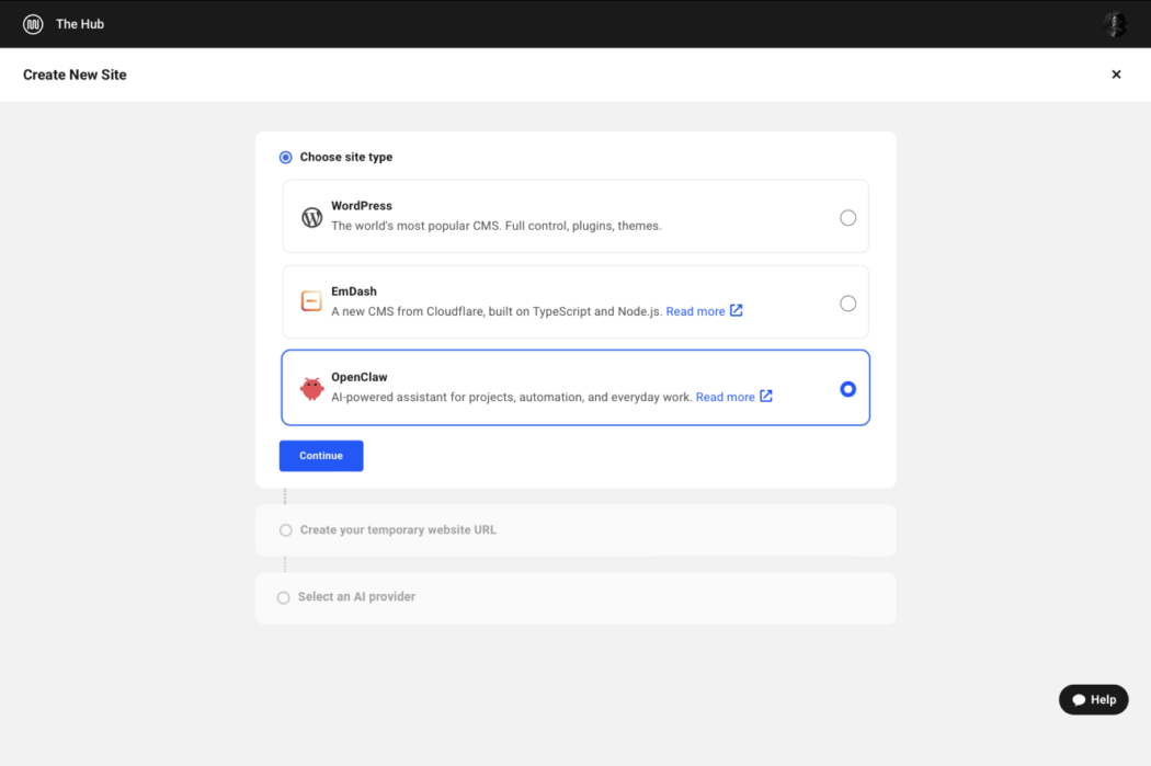 Create an OpenClaw site at WPMU DEV
