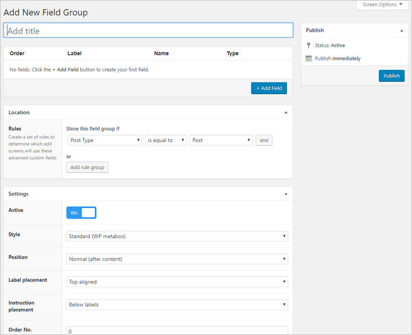 Advanced Custom Fields Add New Field Group.