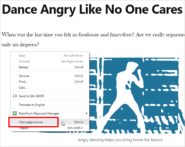 Google Chrome browser - View page source option