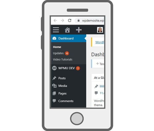 WordPress admin on a mobile device.