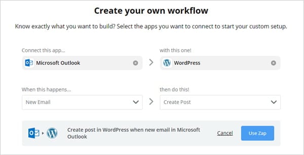 Post from Outlook to WordPress using Zapier